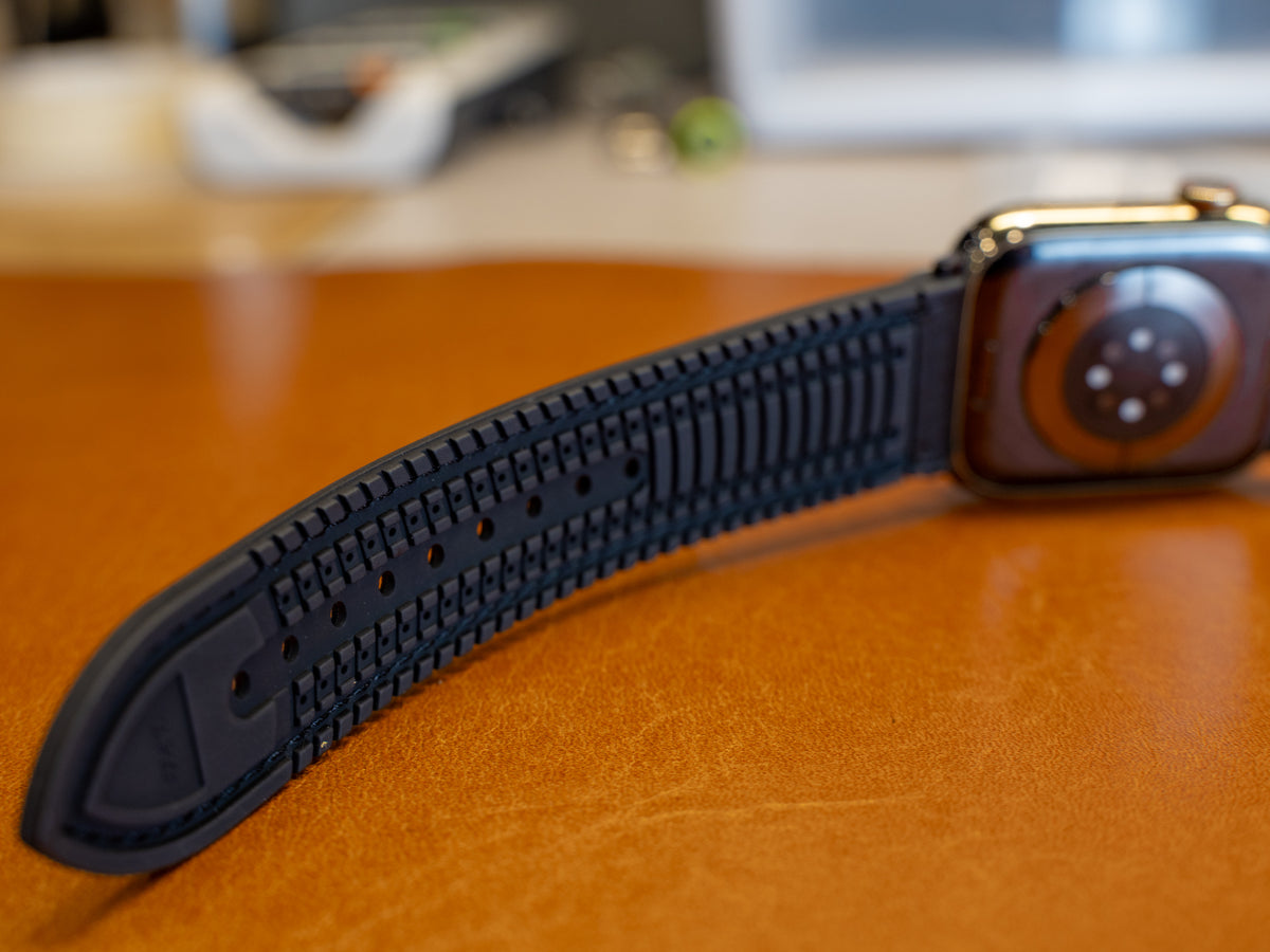 Italian Leather Apple Watch Band with Rubber Backing - Black