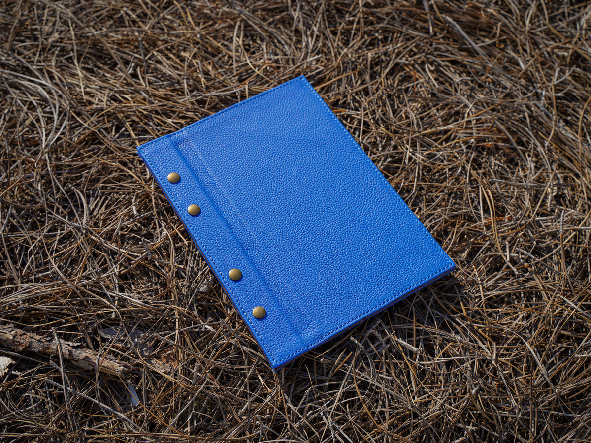 Italian Leather Menu with Chicago Screws - Ultramarine