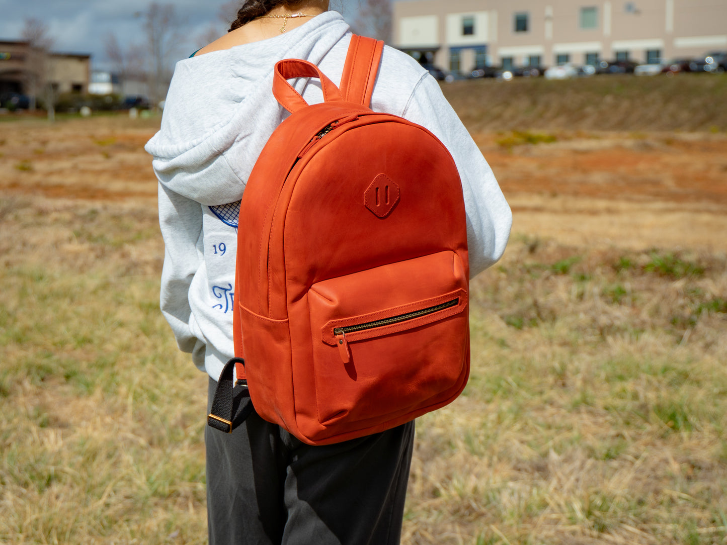 Women's Crazy Horse Leather Backpack City - Red