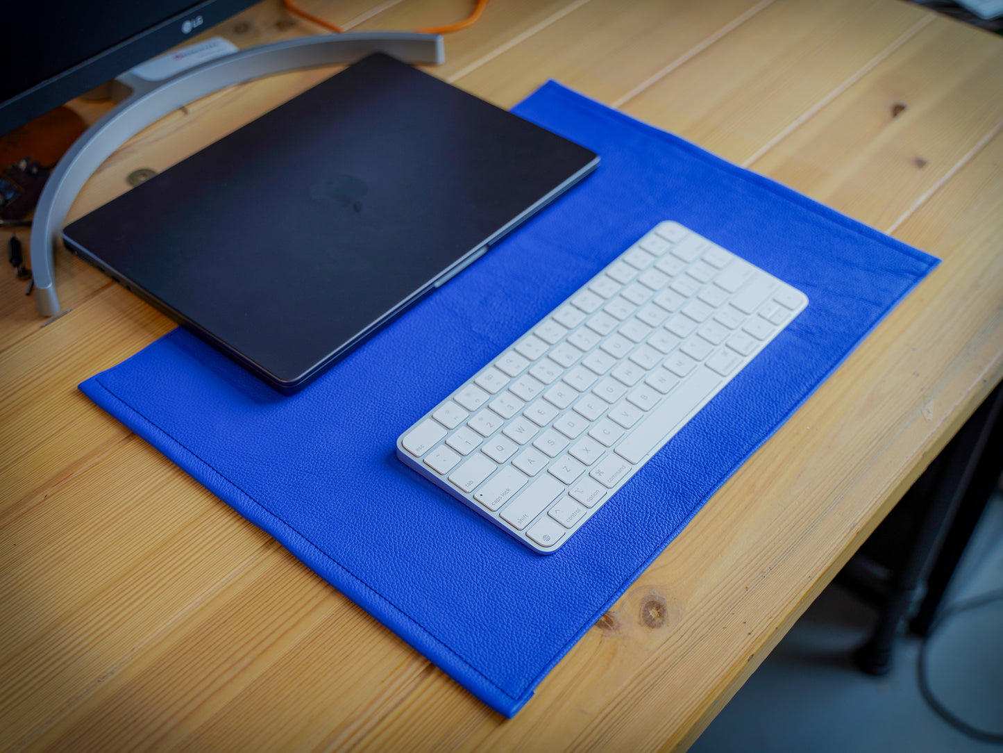 Italian Leather Table Mat with Square Corners - Ultramarine