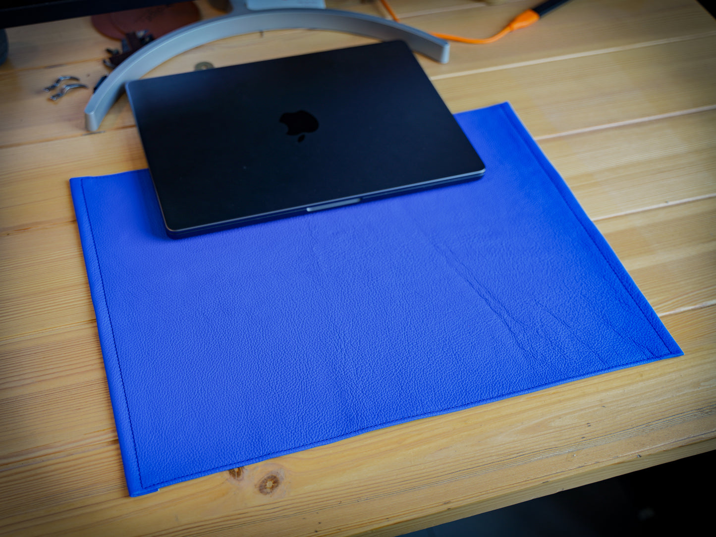 Italian Leather Table Mat with Square Corners - Ultramarine