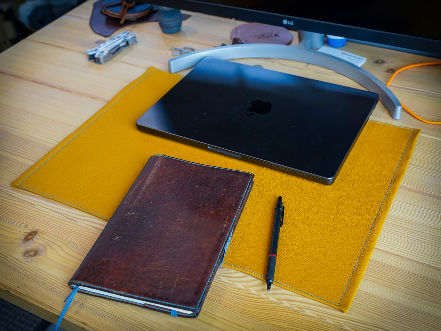 Italian Leather Table Mat with Square Corners - Yellow