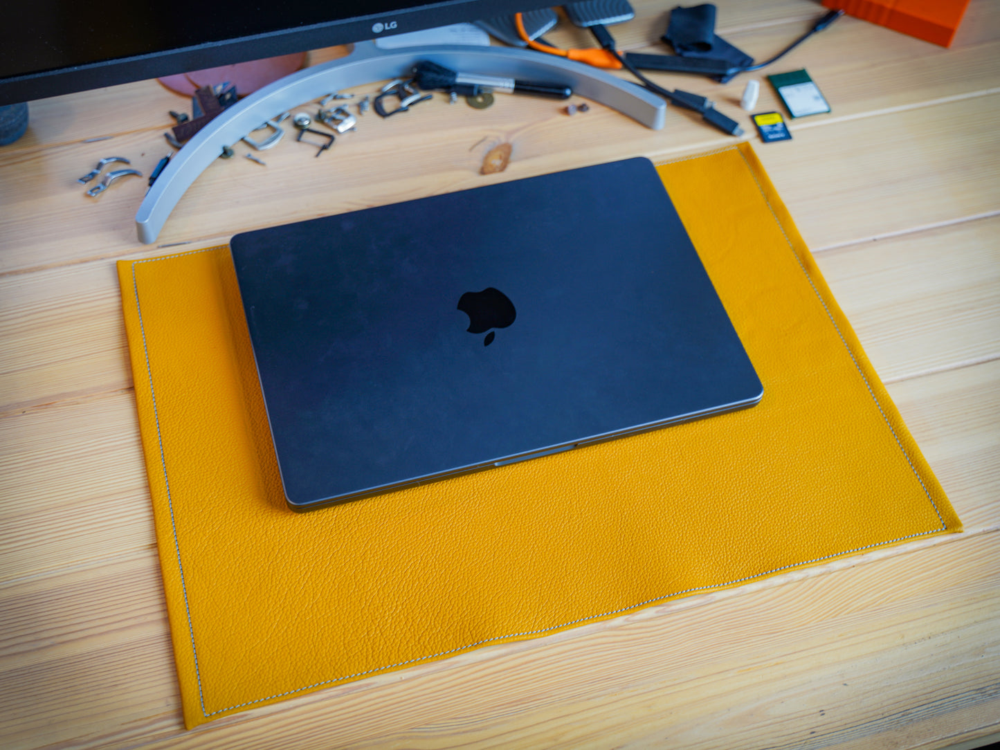 Italian Leather Table Mat with Square Corners - Yellow