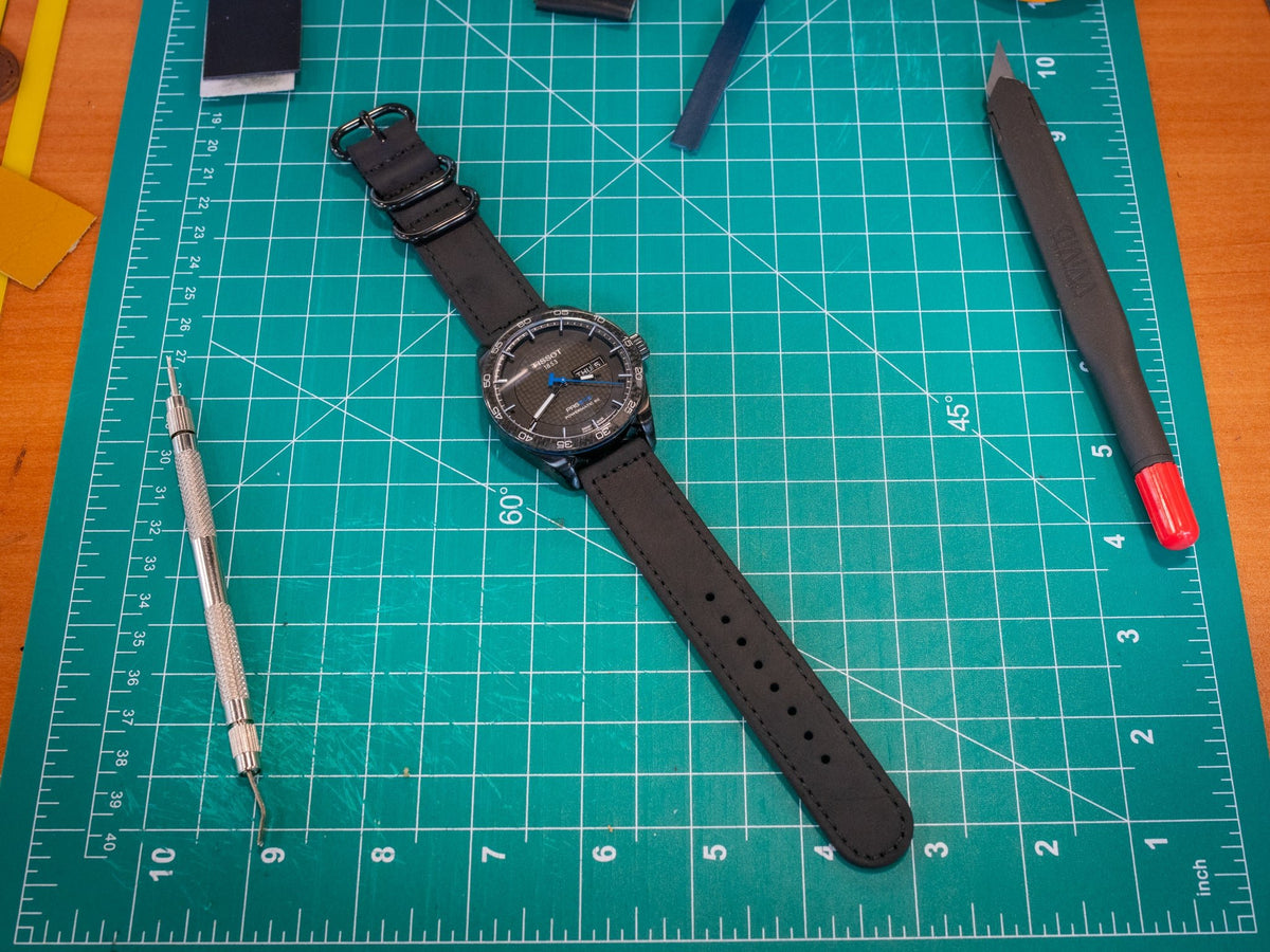 Leather Watch Band 2 piece - Black