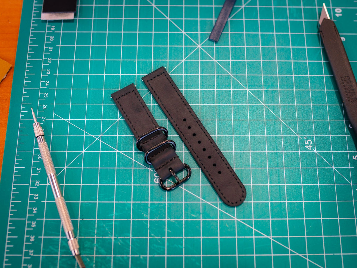 Leather Watch Band 2 piece - Black
