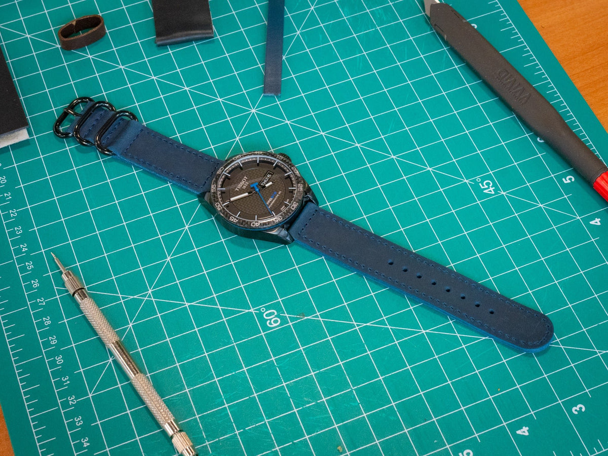 Leather Watch Band 2 piece - Navy