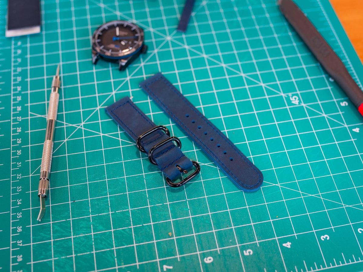 Leather Watch Band 2 piece - Navy