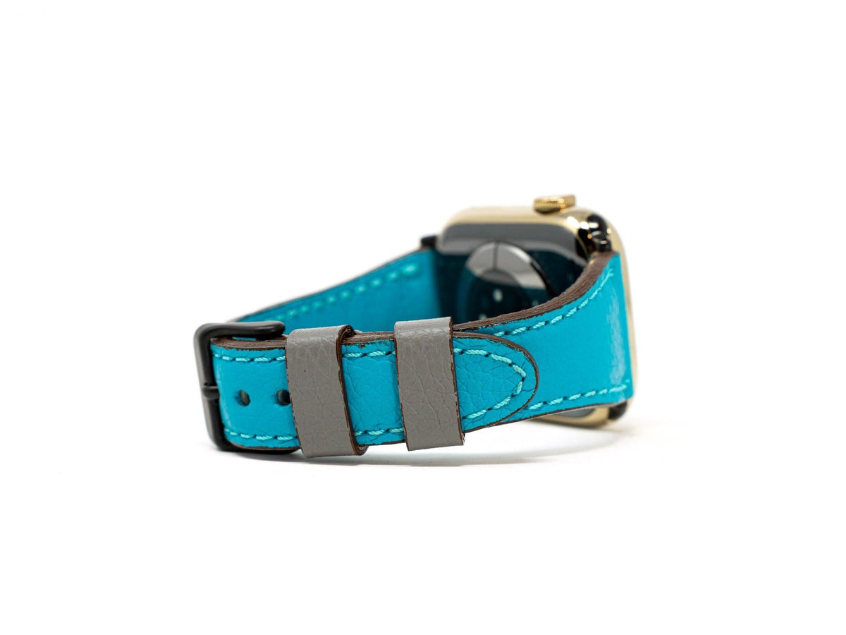 Petite Single Italian Leather Apple Watch Band - Turquoise iWatch Strap - olpr.