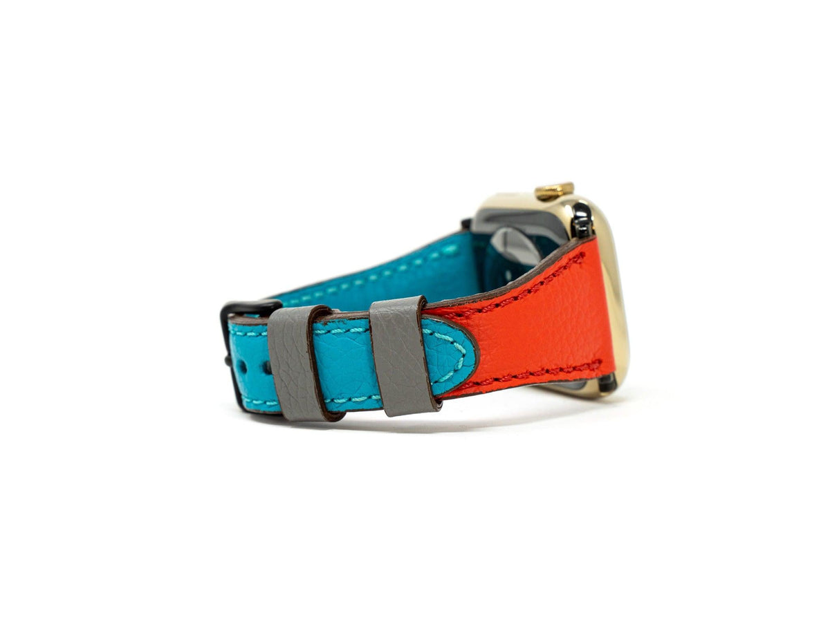 Petite Single Italian Leather Apple Watch Band - Turquoise And Red iWatch Strap - olpr.