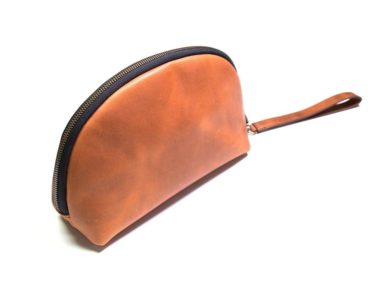 Milwaukee Leather Zipper Pouch - Tan Toiletry Bag - olpr.