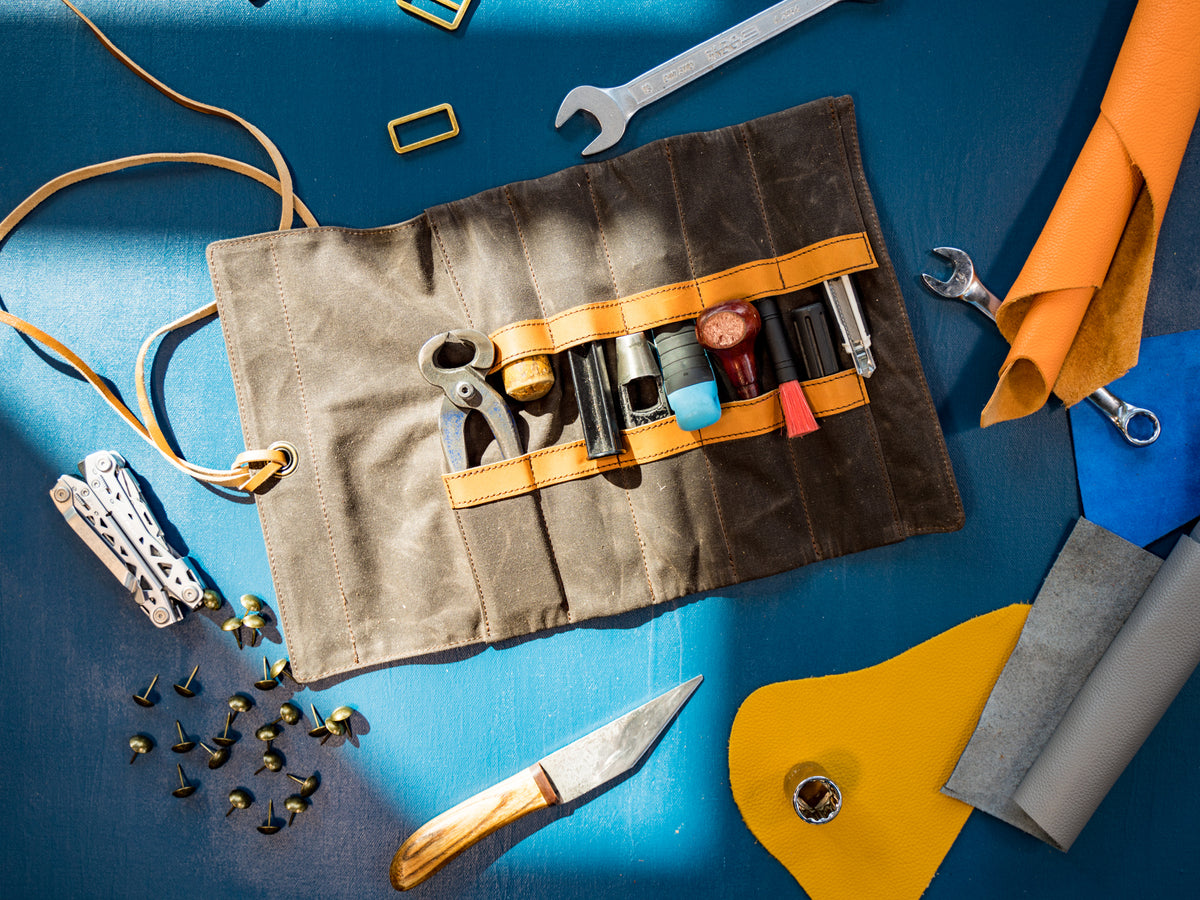Waxed Canvas and Leather Tool Roll - Chocolate Tool Pouch - olpr.